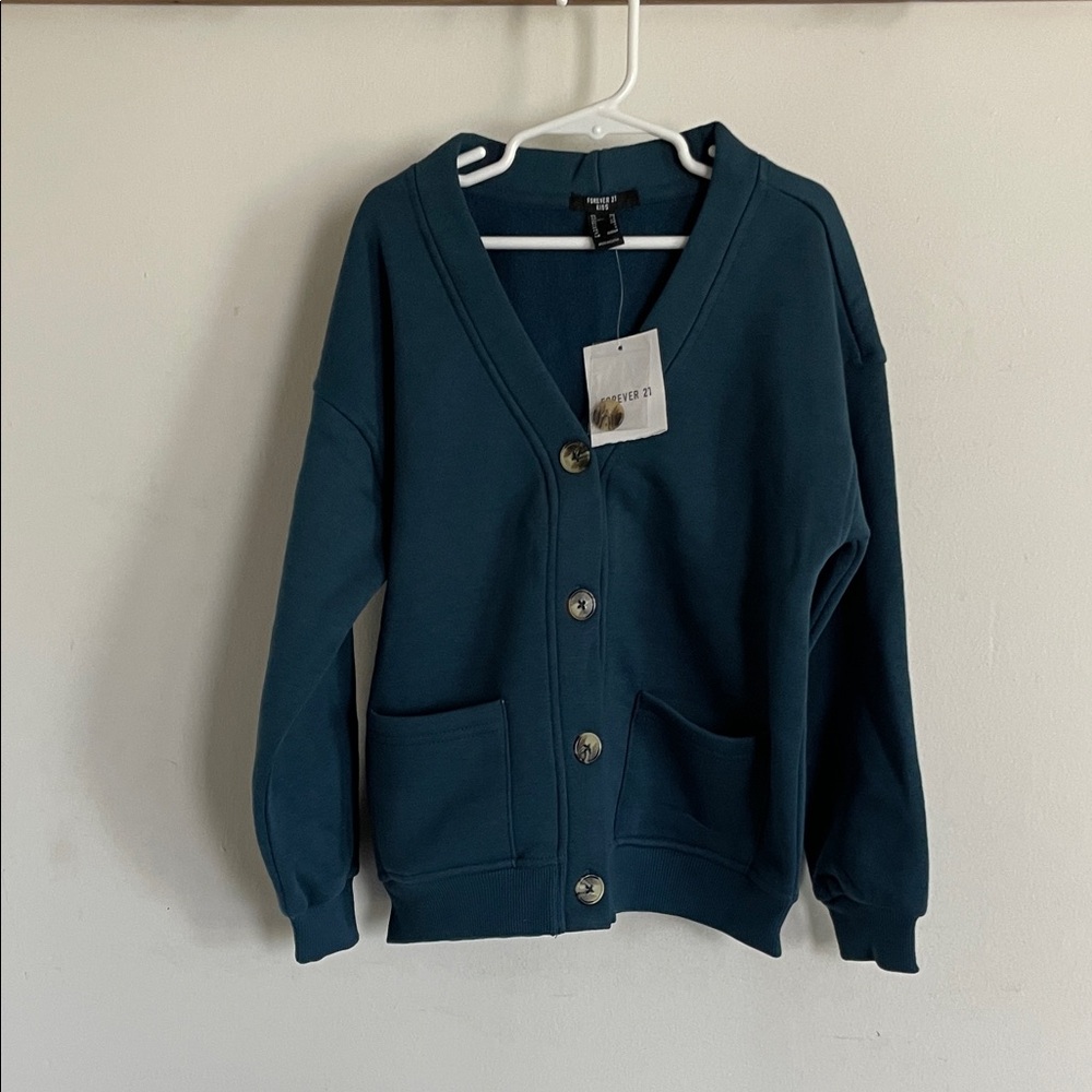 Girls Teal Button-Up Cardigan